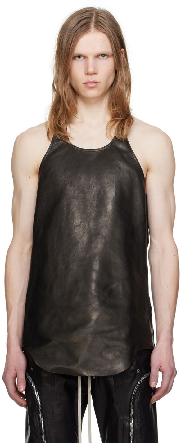 Tankkitoppi Rick Owens Scoop Neck Leather Tank Top Musta | RU01D3191 LNV