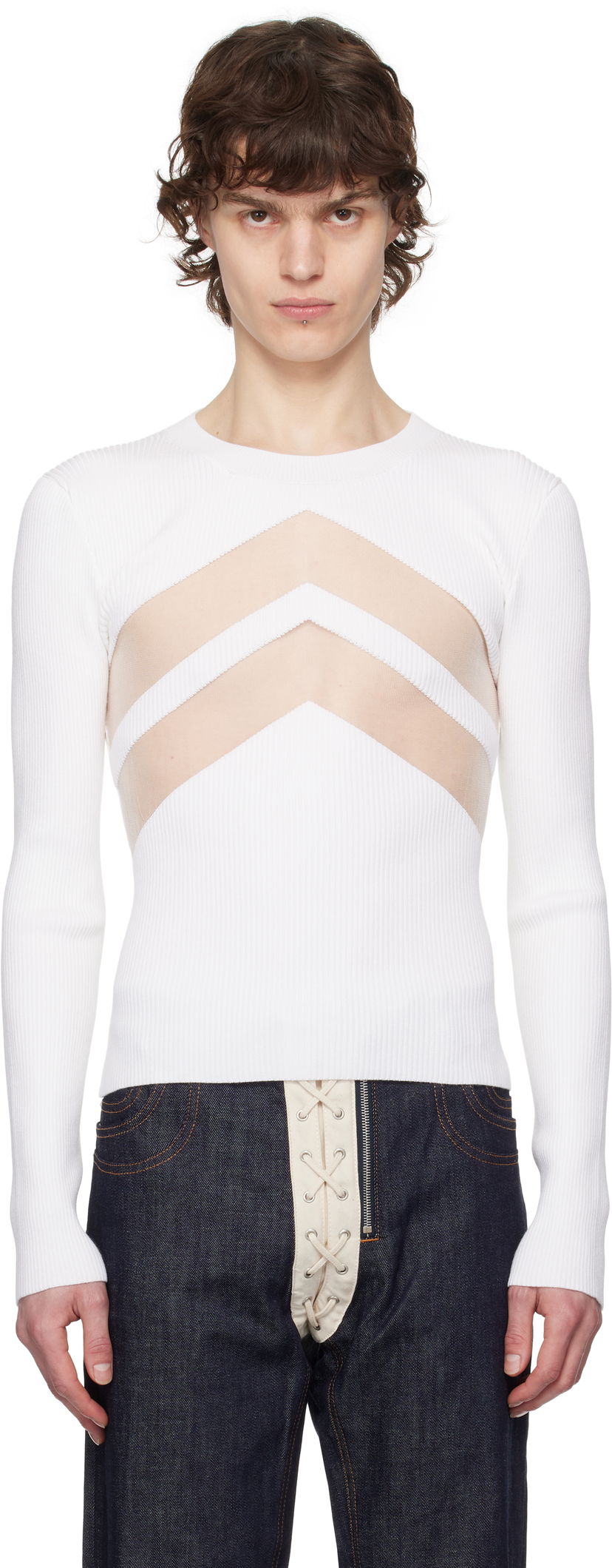 Villapaita Jean Paul Gaultier Jean Paul Gaultier 'The Chevrons' Ribbed Sweater Valkoinen | 25/33-F-TO265-M085-01