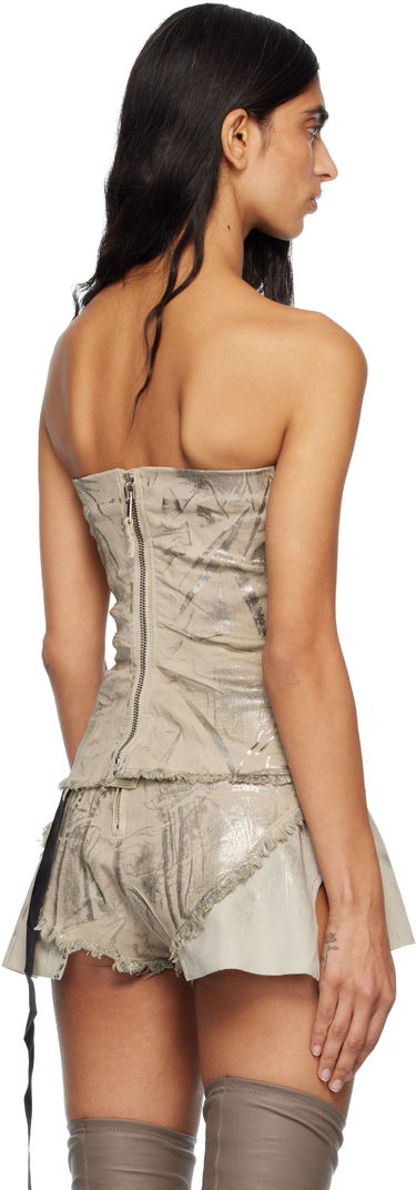 Crop top Rick Owens Rick Owens DRKSHDW Concordians Strapless Metallic Bustier Denim Top Beige | DS02E7129 SDPF, 2