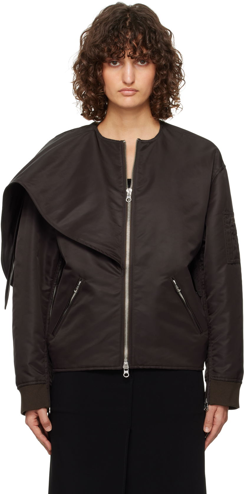 Bomber-takki Courrèges Courrèges Bow Collar Bomber Jacket Musta | 424CBL218NY0020