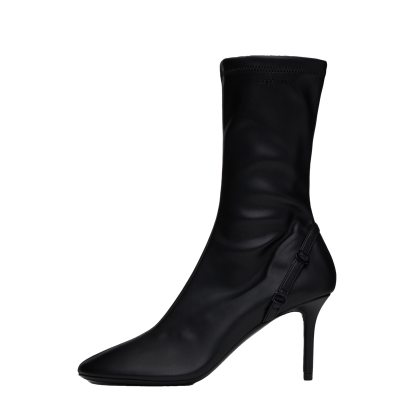 Tennarit ja kengät Courrèges Stretch Faux Leather Ankle Boots with Oblique Detail Musta | 424SAB030PL0128