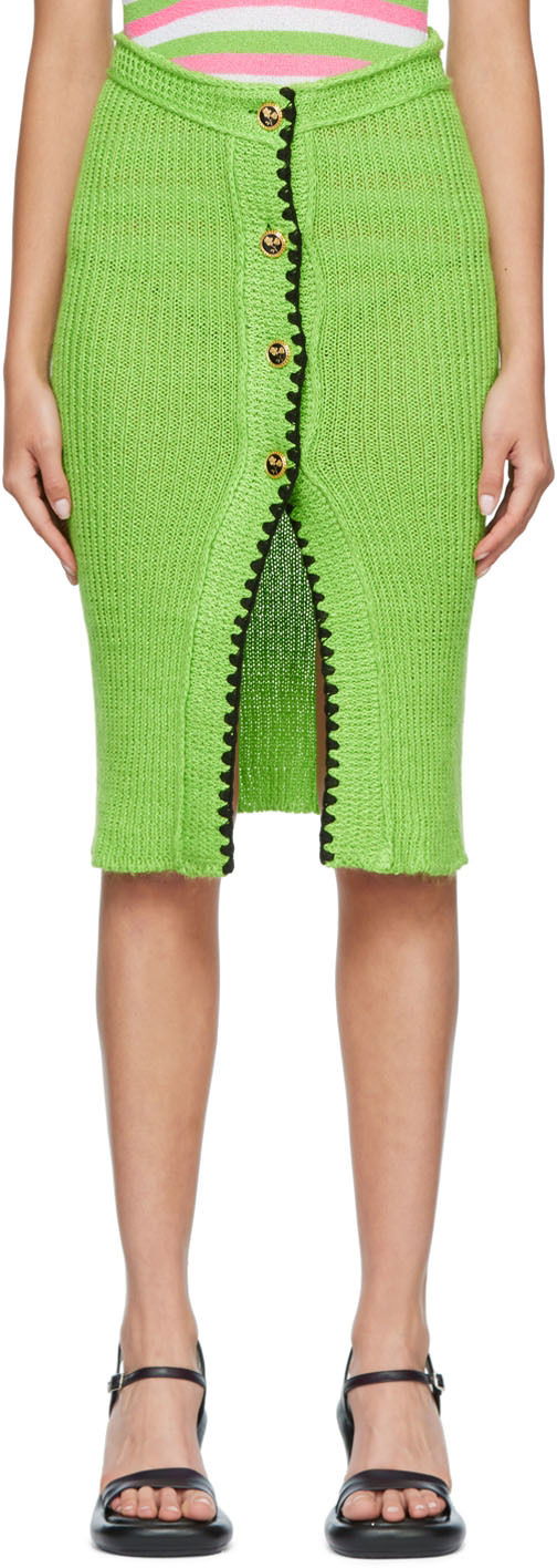 Hame CORMIO Knit Midi Skirt With Front Slit Vihreä | LAURA SKIRT