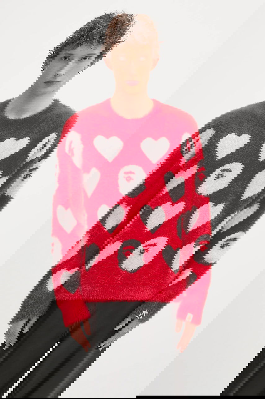 Villapaita BAPE A Bathing Ape I Love Bape Monogram Fuzzy Sweater Punainen | 1K80220006, 0