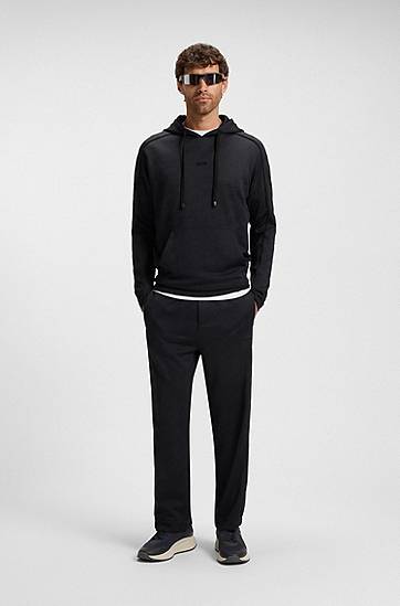 Huppari BOSS Regular-fit Hoodie with Quilted Jacquard, Drawstring, and Kangaroo Pocket Musta | 50549721, 1