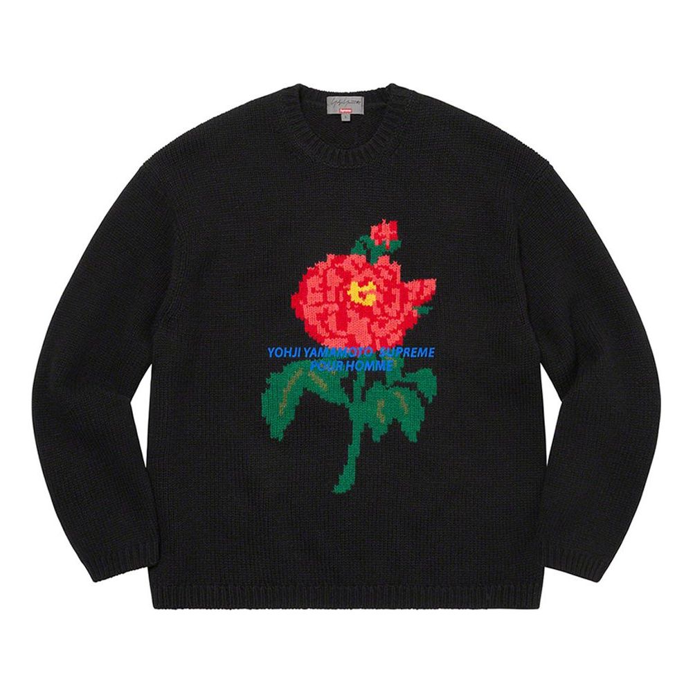 Villapaita Supreme Yohji Yamamoto x Knit Sweater with Rose Embroidery Musta | SUP-FW20-097, 0