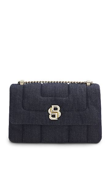 Olkalaukku BOSS Balenciaga Quilted Denim Shoulder Bag with Double B Monogram Sininen | 50542064