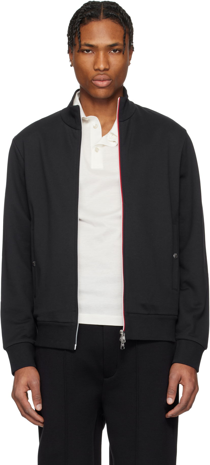 Takki Moncler Moncler Tricolor-Trimmed Cotton Zip-Up Sweatshirt Musta | K10918G00072809KR