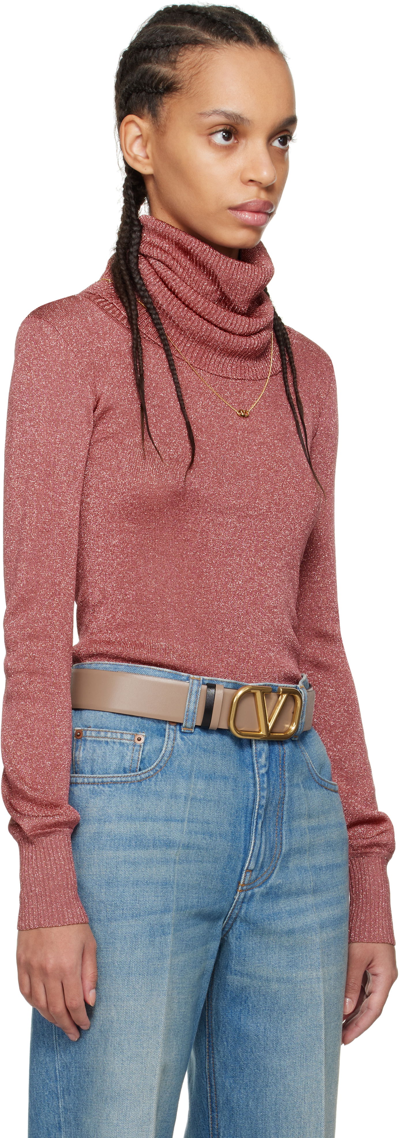 Villapaita Valentino Valentino Lurex Turtleneck Sweater Vaaleanpunainen | 6B3KC63A93T, 1