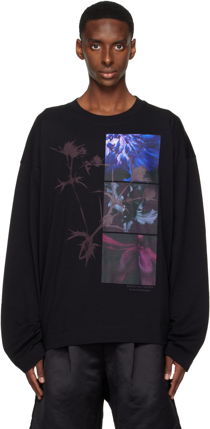 T-paita Dries Van Noten Floral Collage Print Long-sleeve T-shirt Musta | 252-021120-2603