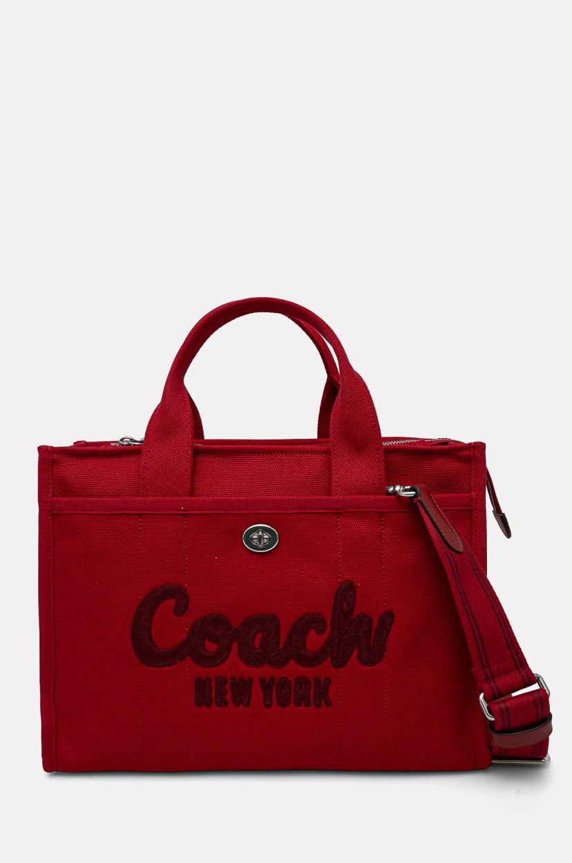 Kangaskassi Coach Red Canvas Tote Bag Burgundia | CP158