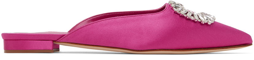 Kengänhoito Manolo Blahnik Manolo Blahnik Sigulona Satin Mules with Jewel Embellishment Vaaleanpunainen | 222-1039