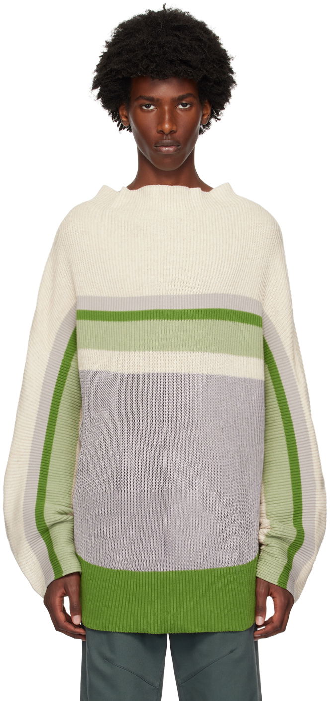 Villapaita KIKO KOSTADINOV Off-White & Green Essick Stripe Turtleneck Valkoinen | KKAW24KN02-99