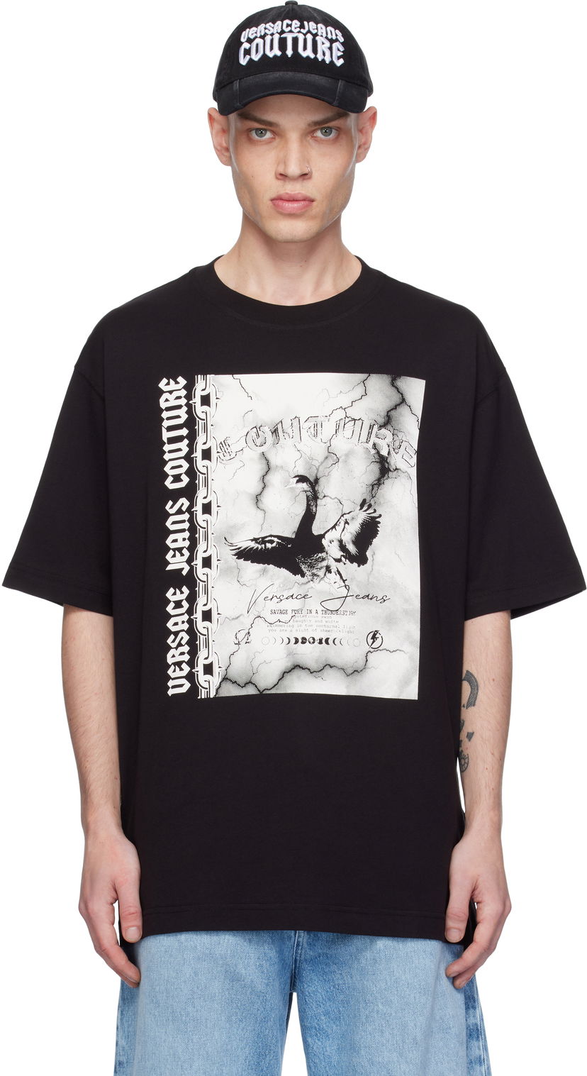 T-paita Versace Screen-Printed Black T-Shirt Musta | E77GAHT07_ECJ00T