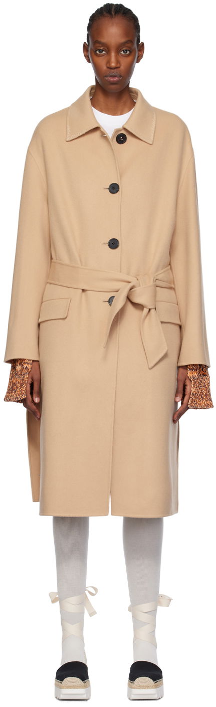 Takit Marni Topstitched Trench Coat Beige | SPMA0223KS UTW982