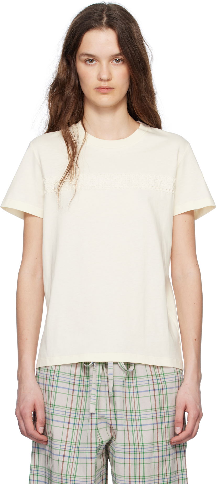 T-paita Moncler Moncler Short Sleeve T-Shirt with Lace Detail Keltainen | K10938C0004489AUO
