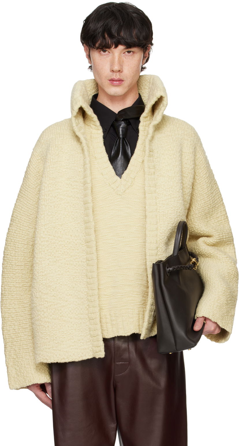 Villapaita Bottega Veneta Textured Wool Double Layer Cardigan Keltainen | 810791 V4JY0 9577