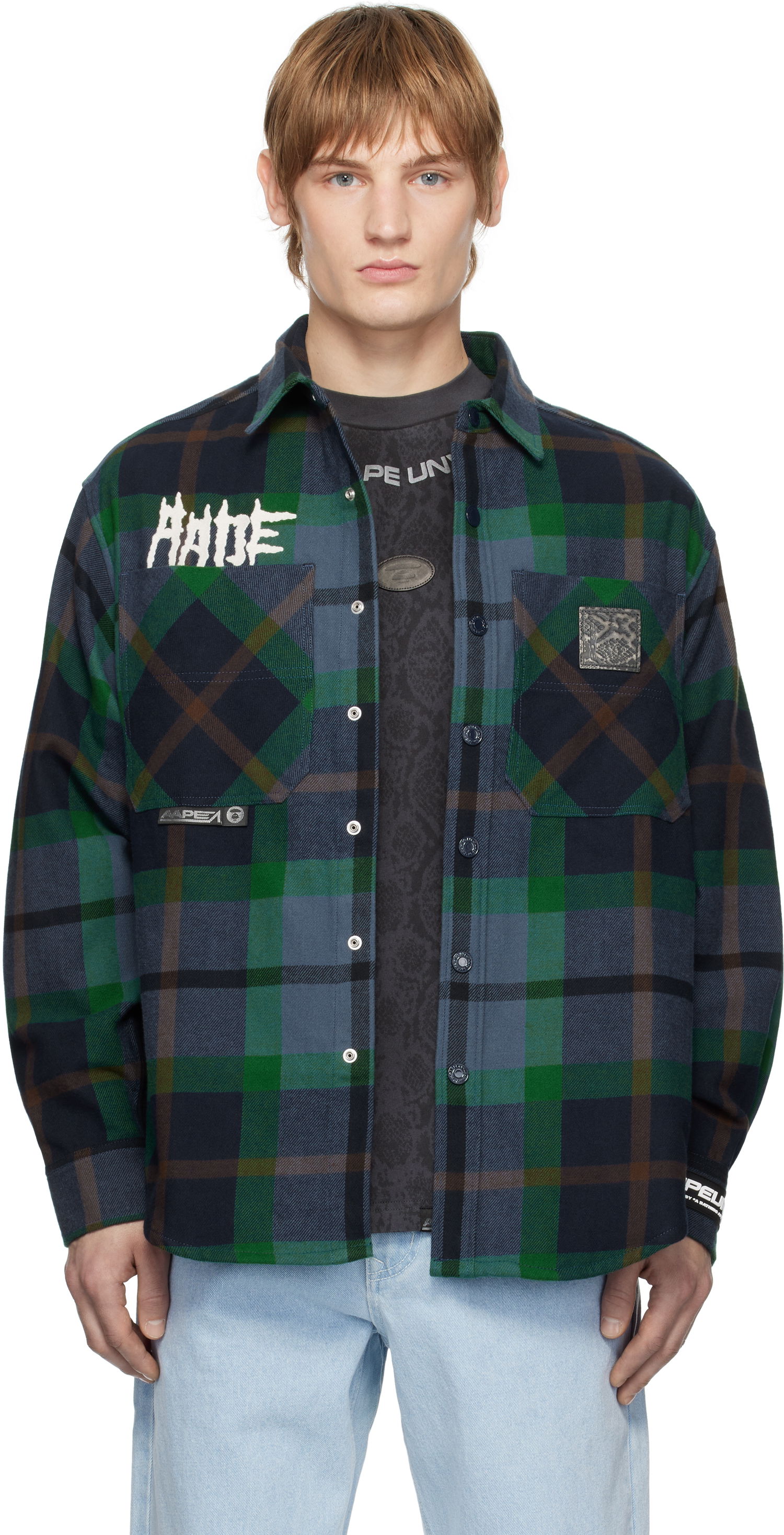Paita AAPE by A Bathing Ape AAPE by A Bathing Ape 'AAPE UNVS' Long Sleeve Check Shirt Sininen | AAPSTM8504XXNNYM, 0