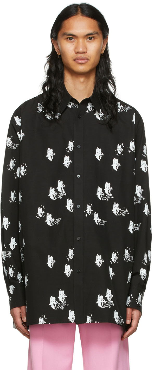 Paita We11done Angels Print Shirt Musta | WD-BL1-22-213-U-BK