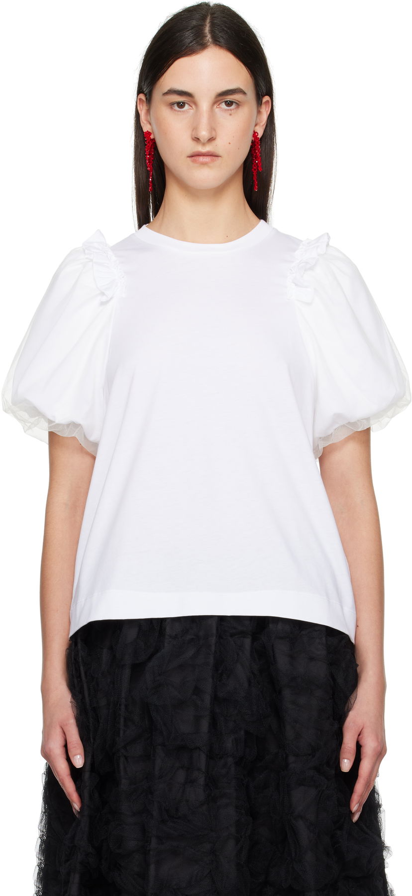 T-paita Simone Rocha Simone Rocha Tulle Overlay Puff Sleeve T-Shirt Valkoinen | 5179 0553