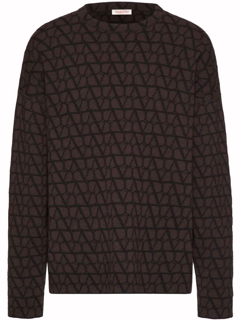 Villapaita Valentino Allover Logo Knitwear Brown Ruskea | VKC27A9K3