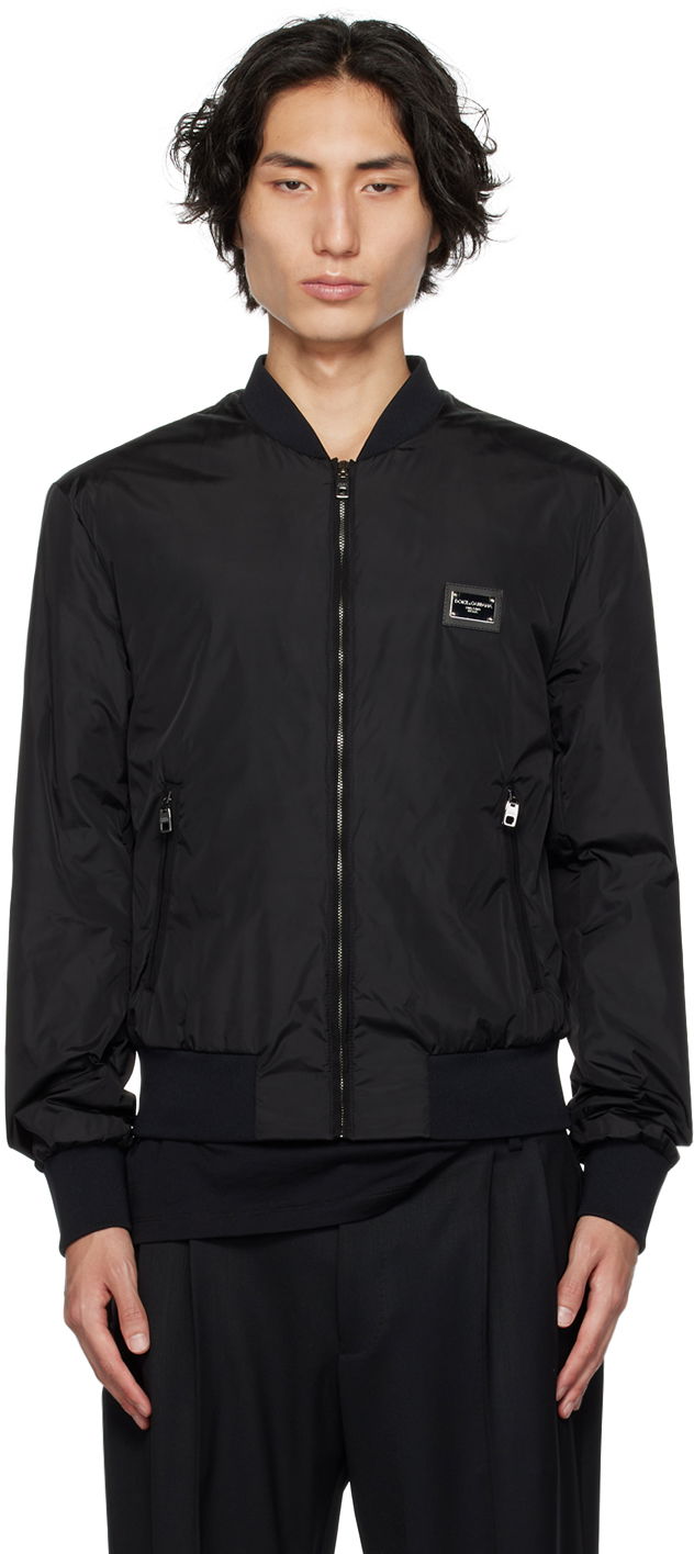 Bomber-takki Dolce & Gabbana Black Plaque Bomber Jacket Musta | G9ABPTG7F2J
