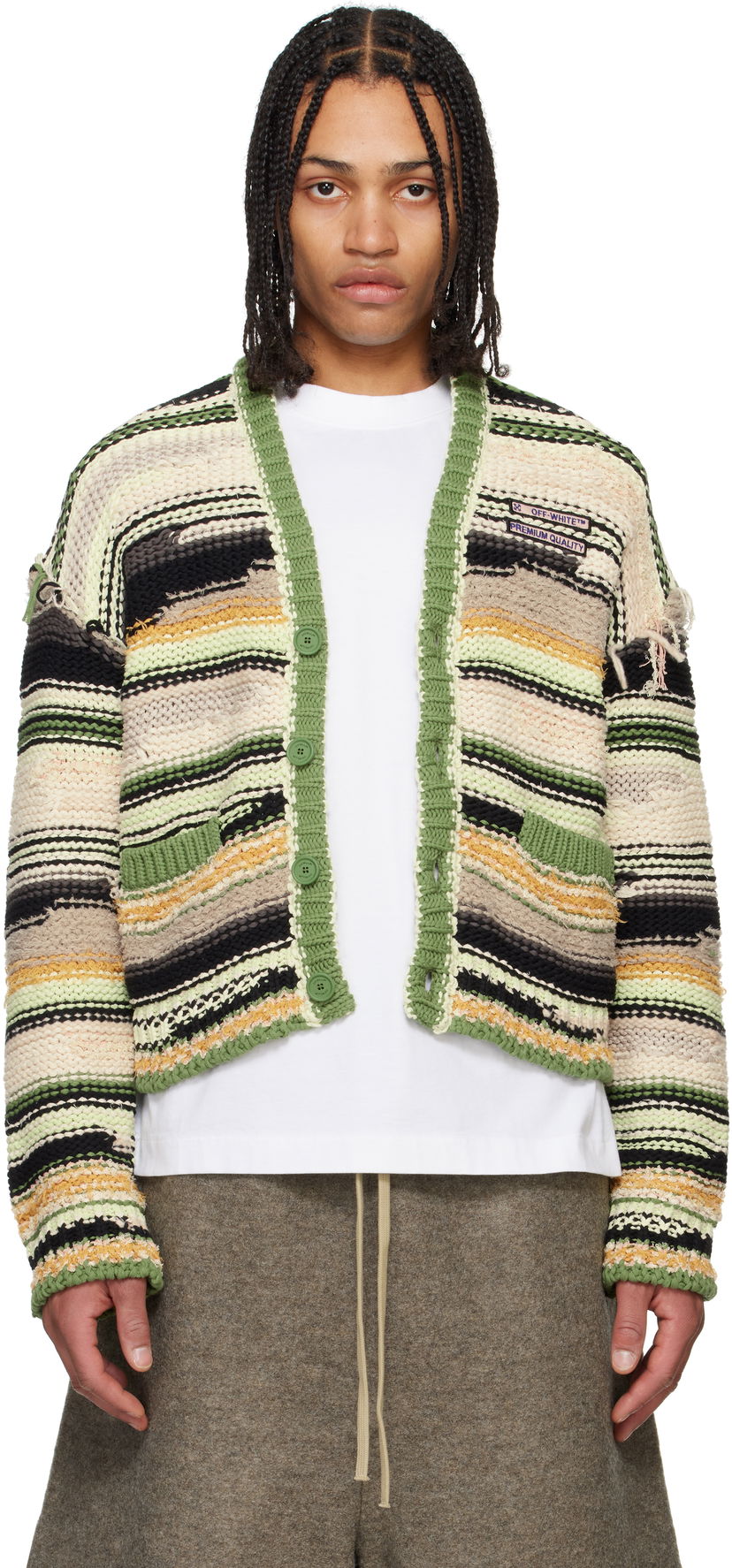 Villapaita Off-White Off-White Premium Quality Striped Knit Cardigan Monivärinen | OMHB02FS25KNI0015000