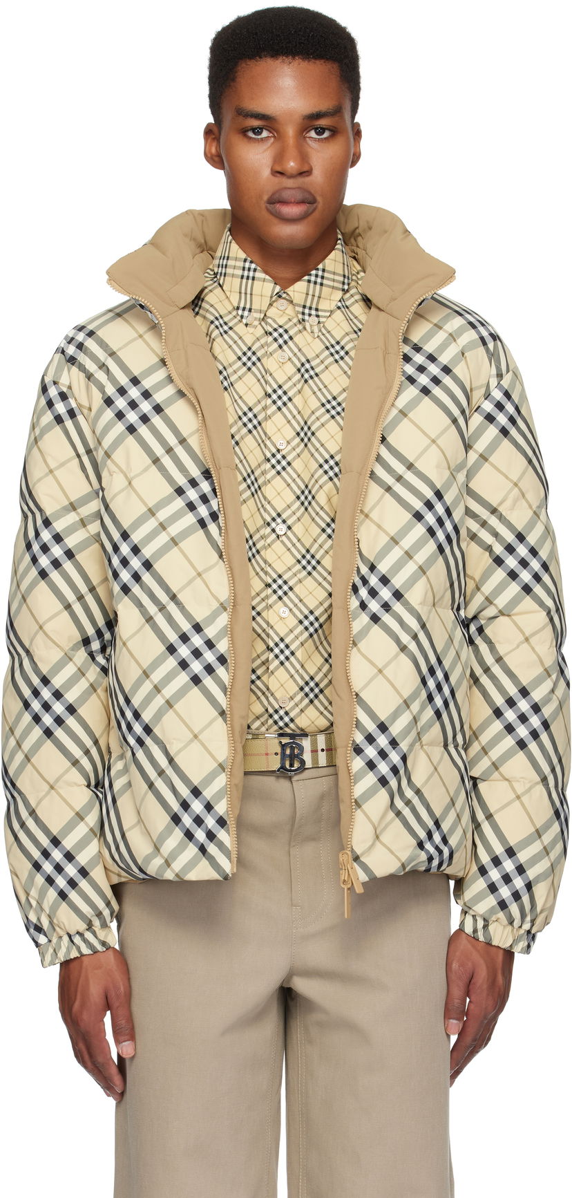 Puffer takki Burberry Check Puffer Reversible Down Jacket Beige | 8098487