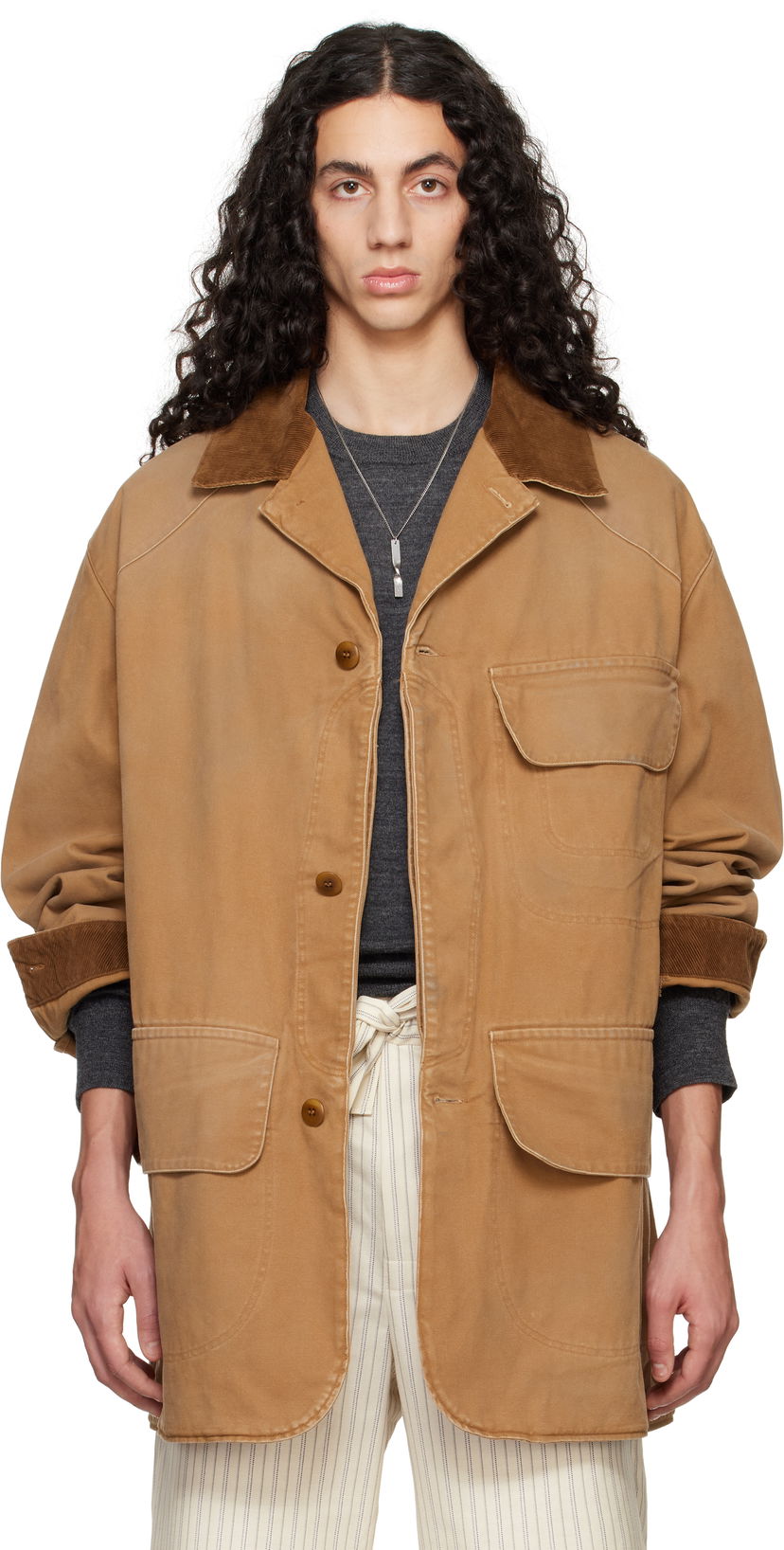 Takki Maison Margiela Maison Margiela Corduroy Collar Waxed Jacket Ruskea | S50AM0625 M35206