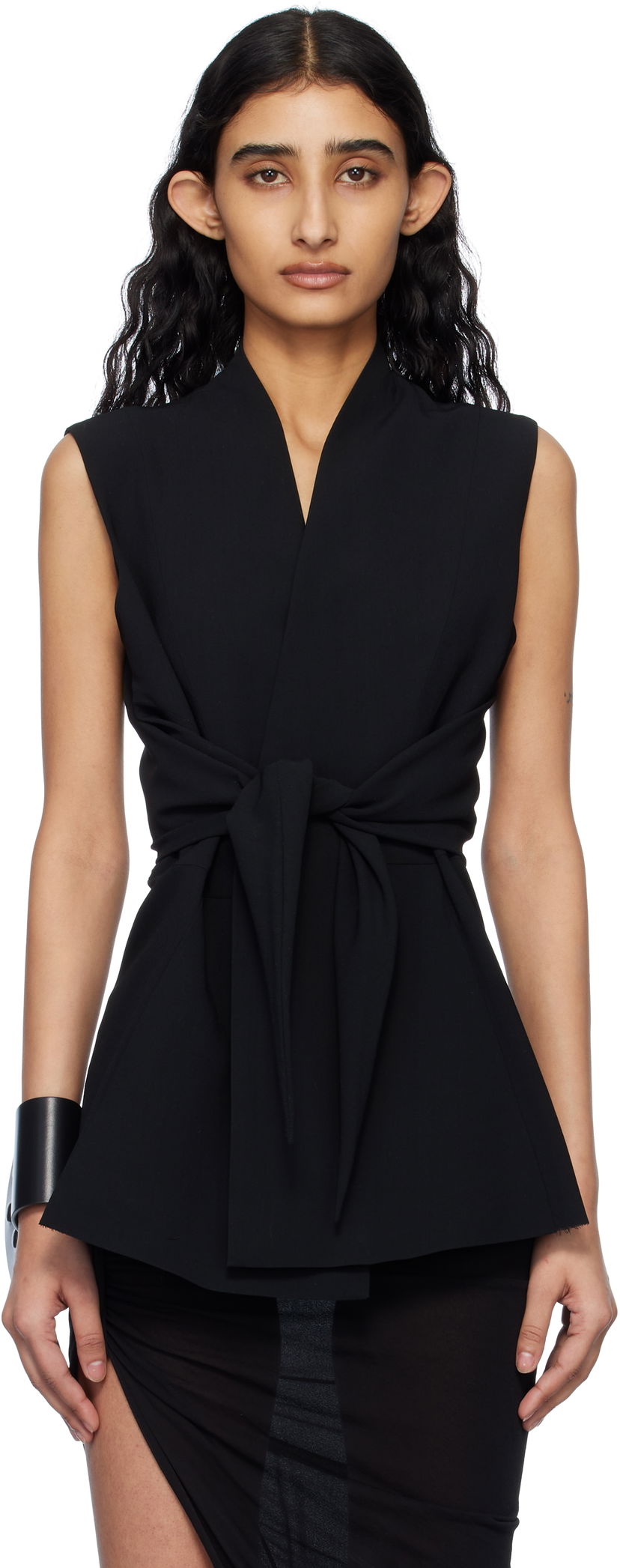 Liivi Rick Owens Rick Owens Hollywood SL Strutter Sleeveless Wrap Blouse Musta | RP01E7709 WLP