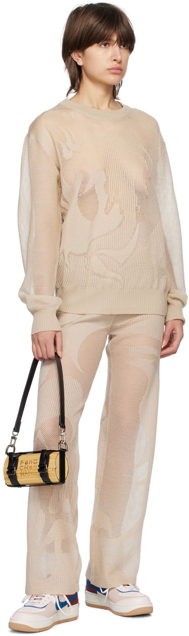 Housut Feng Chen Wang Feng Chen Wang Phoenix Knitted Trousers Beige | FUS15KT04, 3