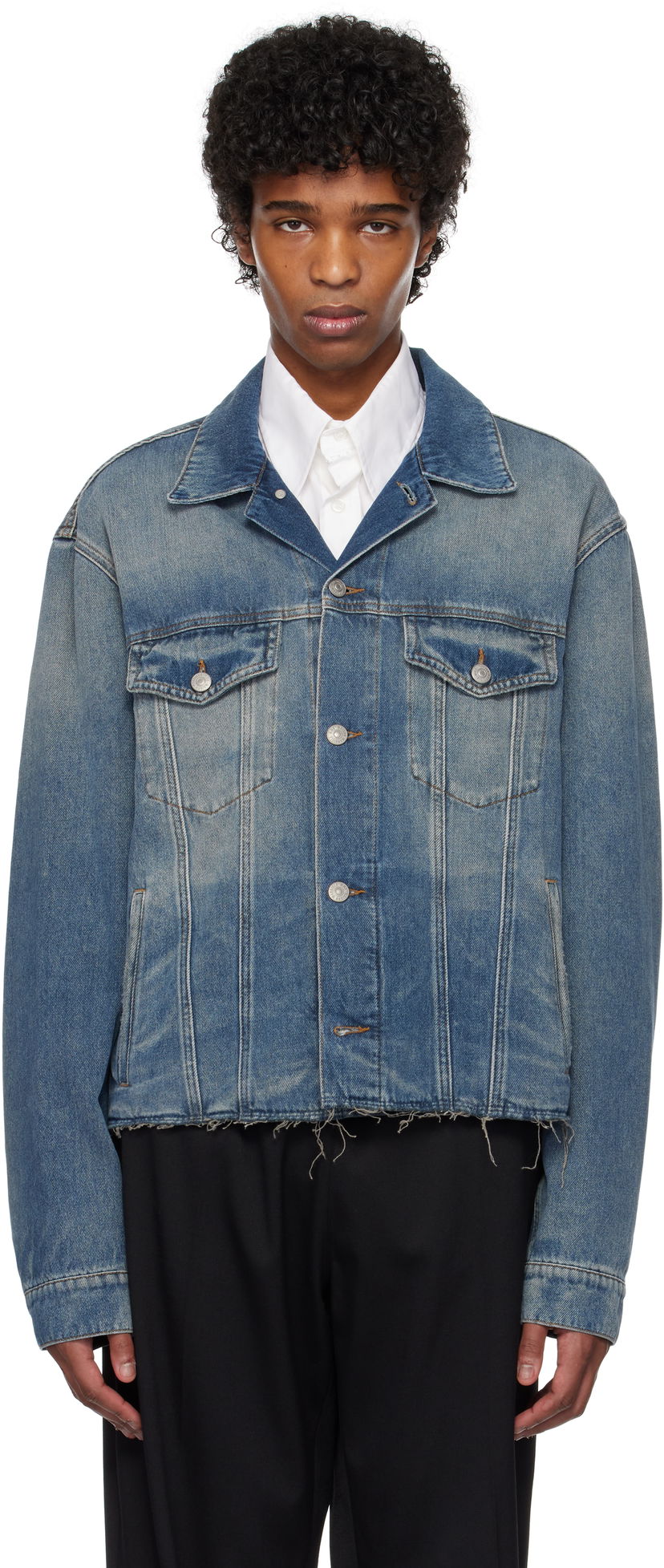 Takki Maison Margiela MM6 Maison Margiela Raw Edge Denim Jacket Sininen | SH0AM0047 M30017