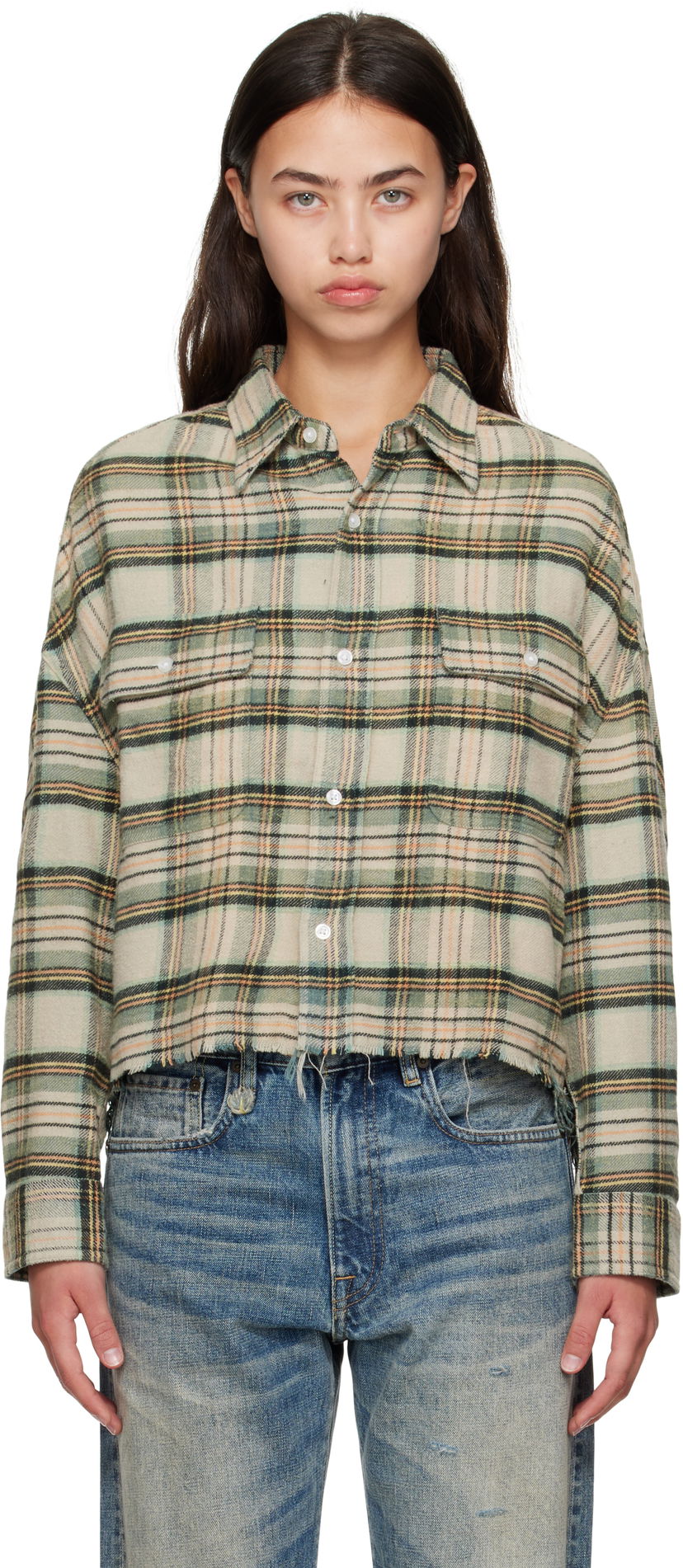 Paita R13 R13 Cropped Plaid Shirt Vihreä | R13W7298-R558B