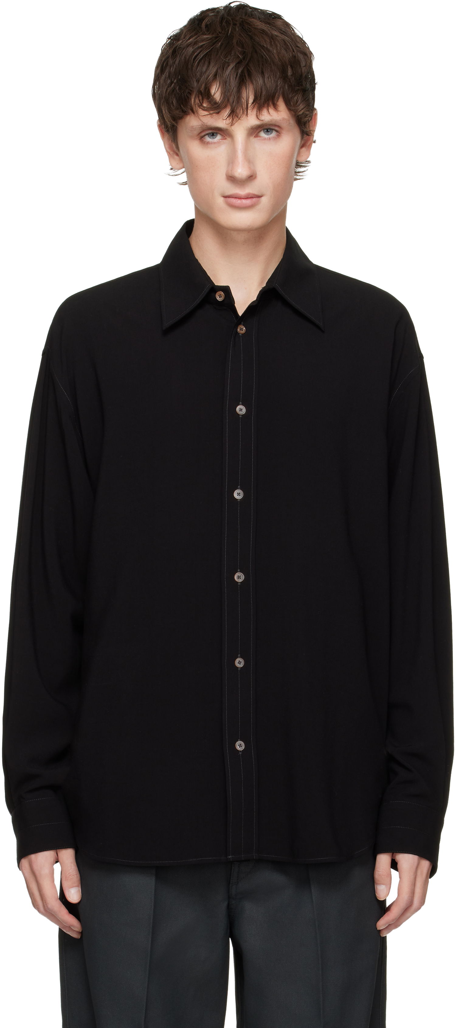 Paita LEMAIRE Long-Sleeve Relaxed Shirt with Contrast Stitching Musta | SH1206 LF1286, 0