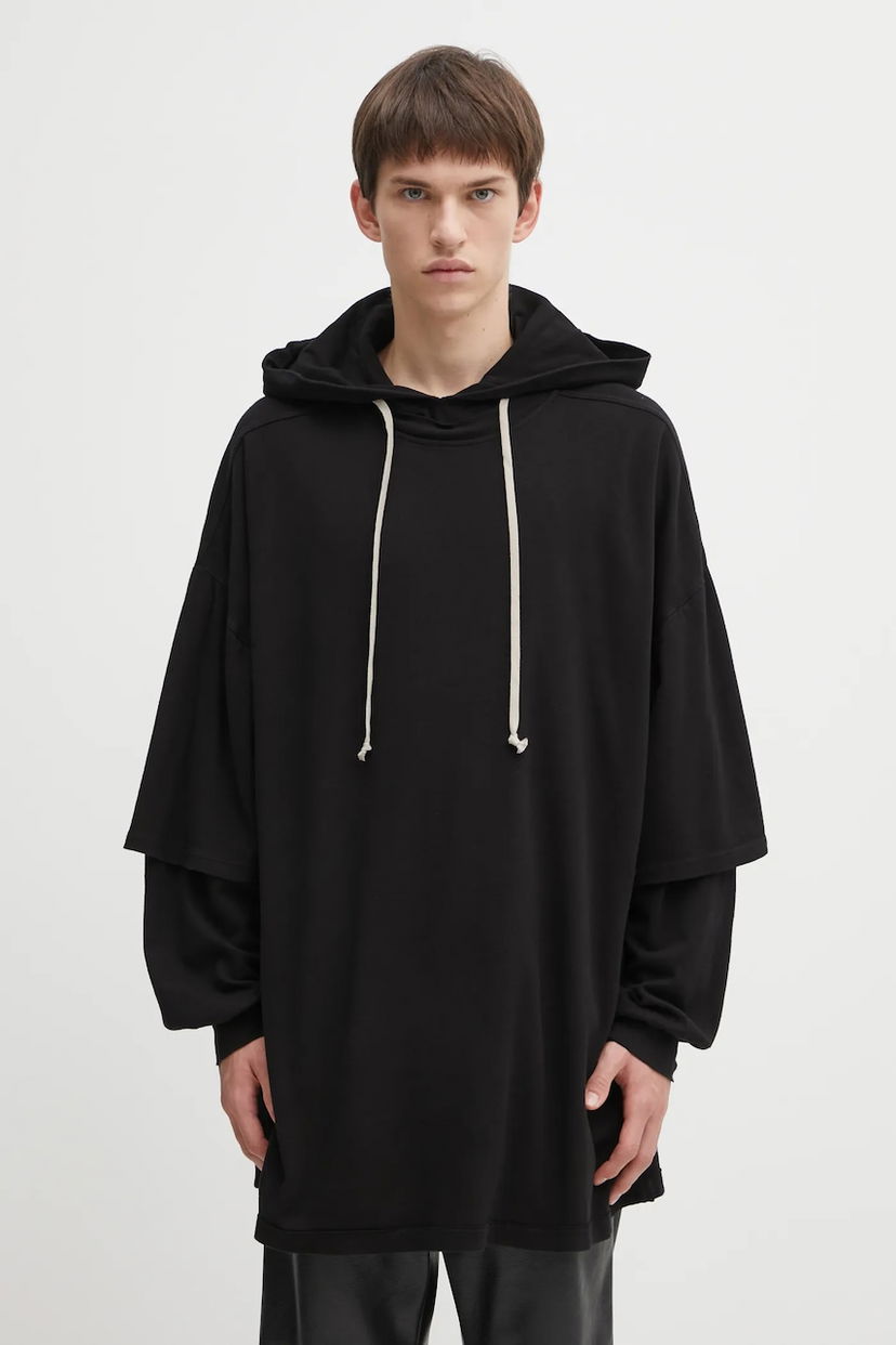 Huppari Rick Owens Rick Owens DRKSHDW Tommy Hustler Oversized Layered Sleeve Hoodie Musta | DU02E7271.JDB