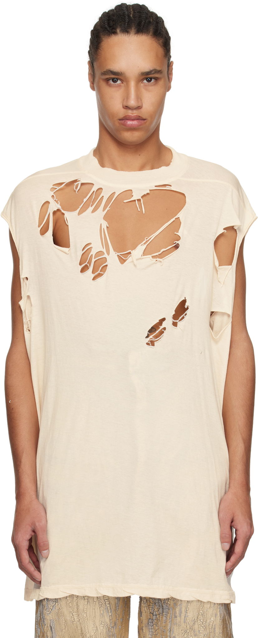 Tankkitoppi Rick Owens Rick Owens DRKSHDW Distressed Sleeveless T-Shirt Beige | DU01E3158 BHNDSD