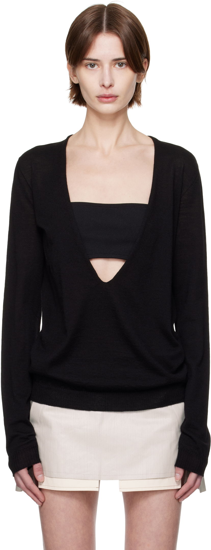 Villapaita Rick Owens Rick Owens Hollywood Xtreme V-Neck Pullover Musta | RP01E7668 M