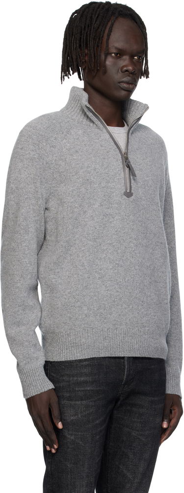 Villapaita Tom Ford TOM FORD Lambswool & Cashmere Half-Zip Sweater Harmaa | KFL004-YMW106, 1