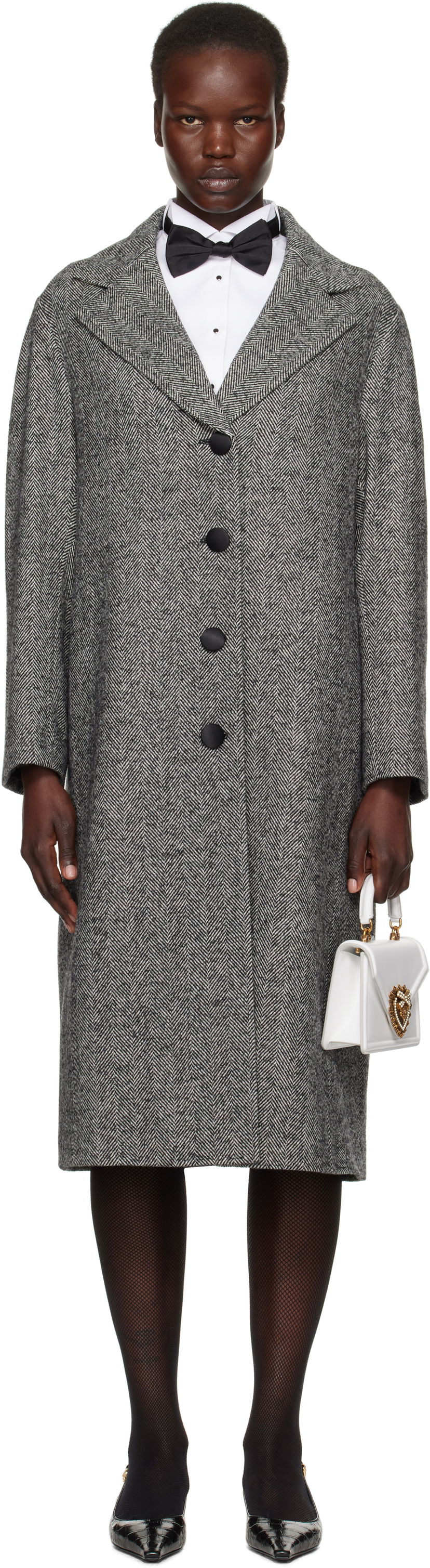 Takit Dolce & Gabbana Mixed Wool Long Coat Harmaa | F0F1NT FCMC3