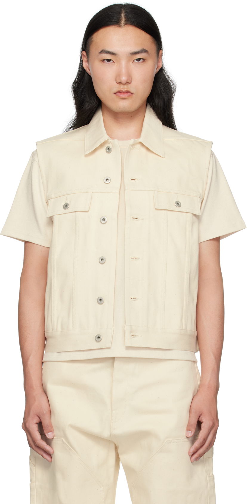 Liivi Rick Owens Rick Owens DRKSHDW Hollywood SL Trucker Denim Vest Valkoinen | DL01E6798 HNJP