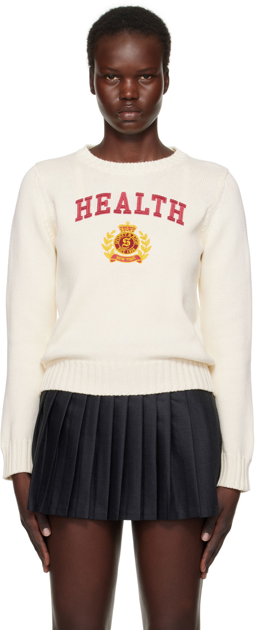 Villapaita Sporty & Rich 'Health' Crest Knitted Sweater Valkoinen | WS065506240CR01