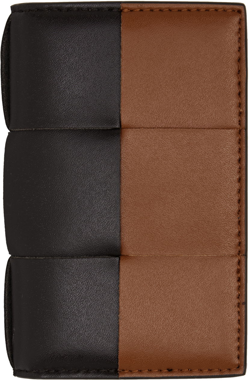 Lompakko Bottega Veneta Brown & Tan Cassette Flap Card Case Wallet Musta | 748053V4HD3