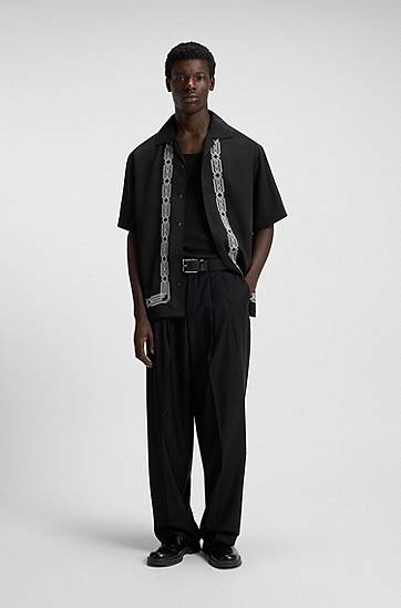 Paita BOSS Short-sleeve oversized-fit shirt with embroidered pattern Musta | 50549755, 1