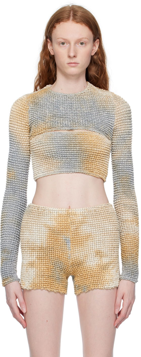 T-paita Off-White Beige & Navy Double Long Sleeve T-Shirt Beige | OWAD216S23FAB0056200