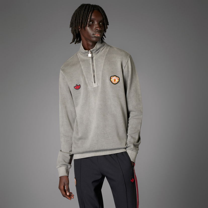 Villapaita adidas Performance Manchester United Terrace Icons Half-Zip Top Harmaa | JF0384