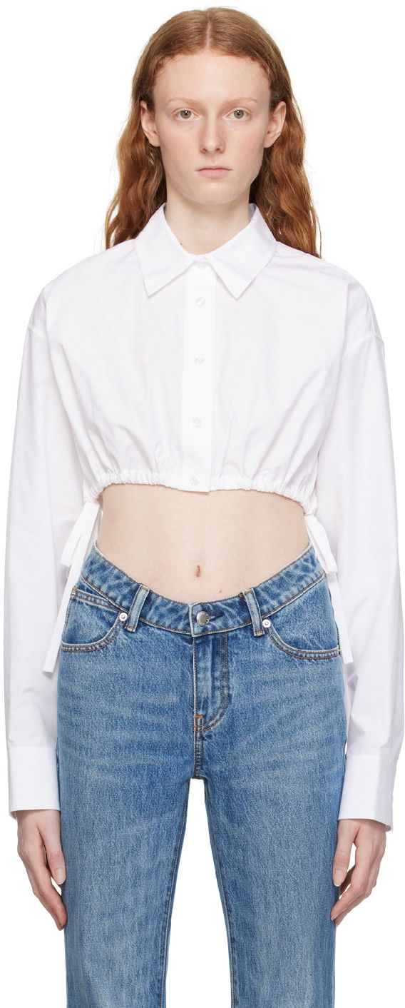 Paita Alexander Wang Alexanderwang.t Cropped Tie-Hem Shirt Valkoinen | 4WC3231400