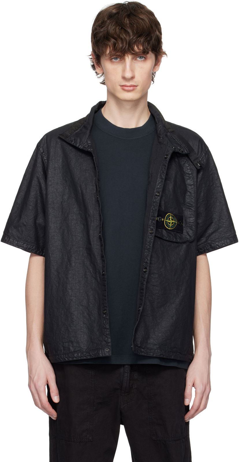 Paita Stone Island Stone Island Organic Look Nylon Panama-TC Shirt Musta | K1S15 1200028 S0069