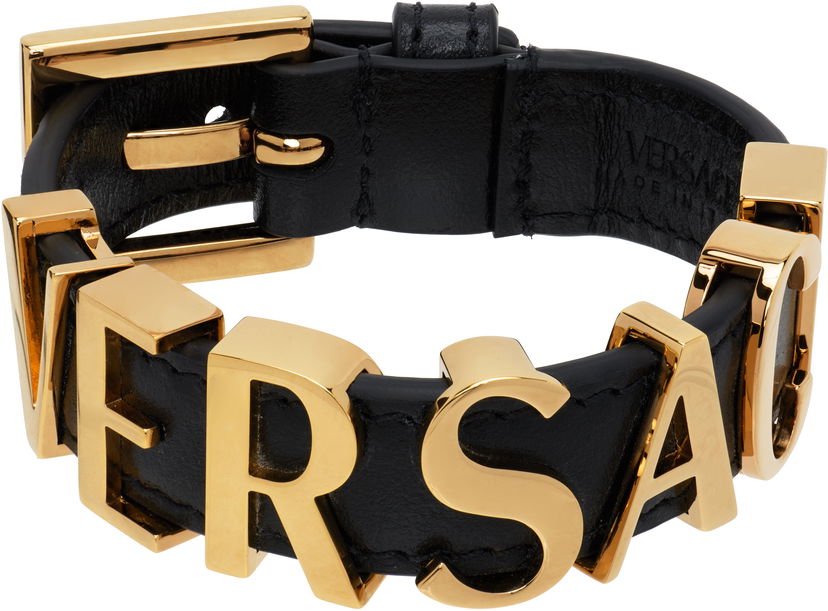 Rannerengas Versace Versace Logo Leather Bracelet Musta | 1019930_1A00637