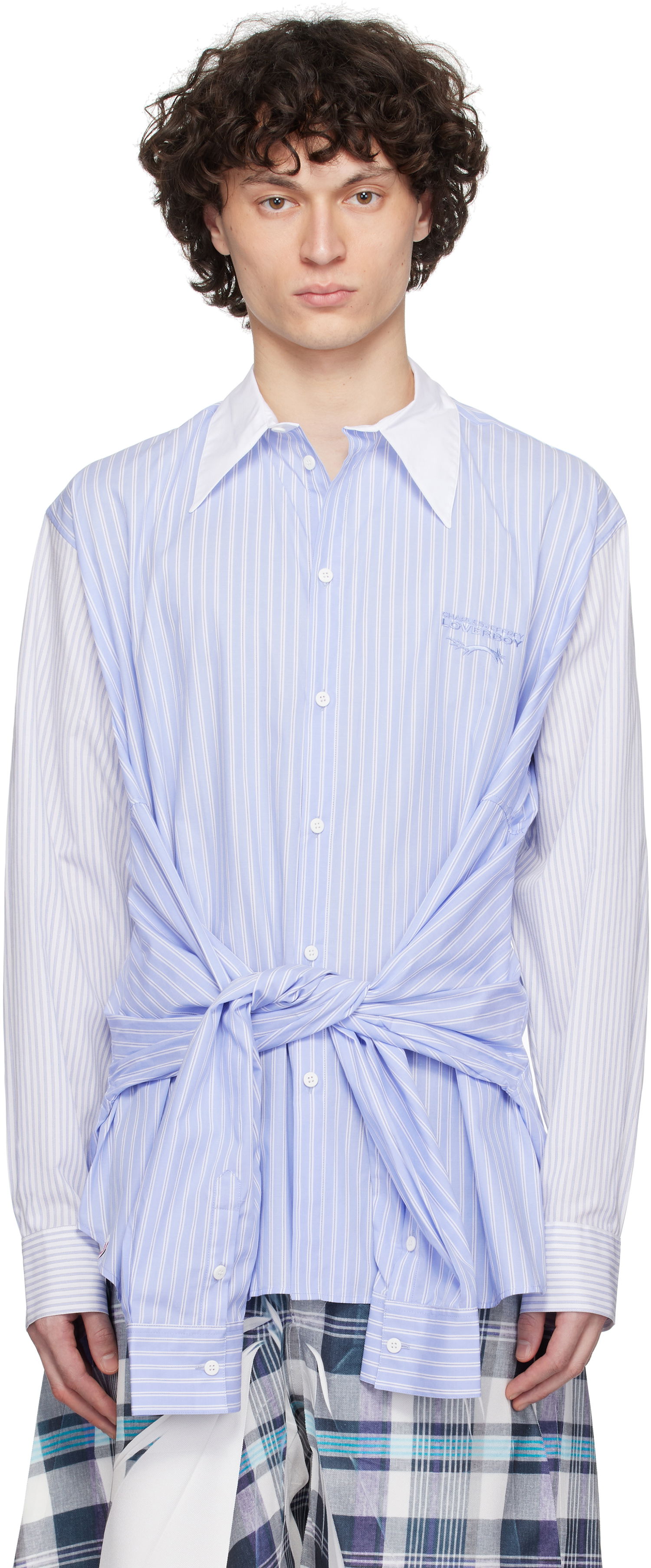 Paita Charles Jeffrey Loverboy Charles Jeffrey LOVERBOY Hug Tie-Front Striped Shirt Sininen | 54070302, 0