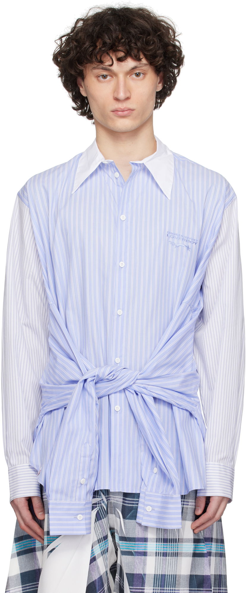 Paita Charles Jeffrey Loverboy Charles Jeffrey LOVERBOY Hug Tie-Front Striped Shirt Sininen | 54070302