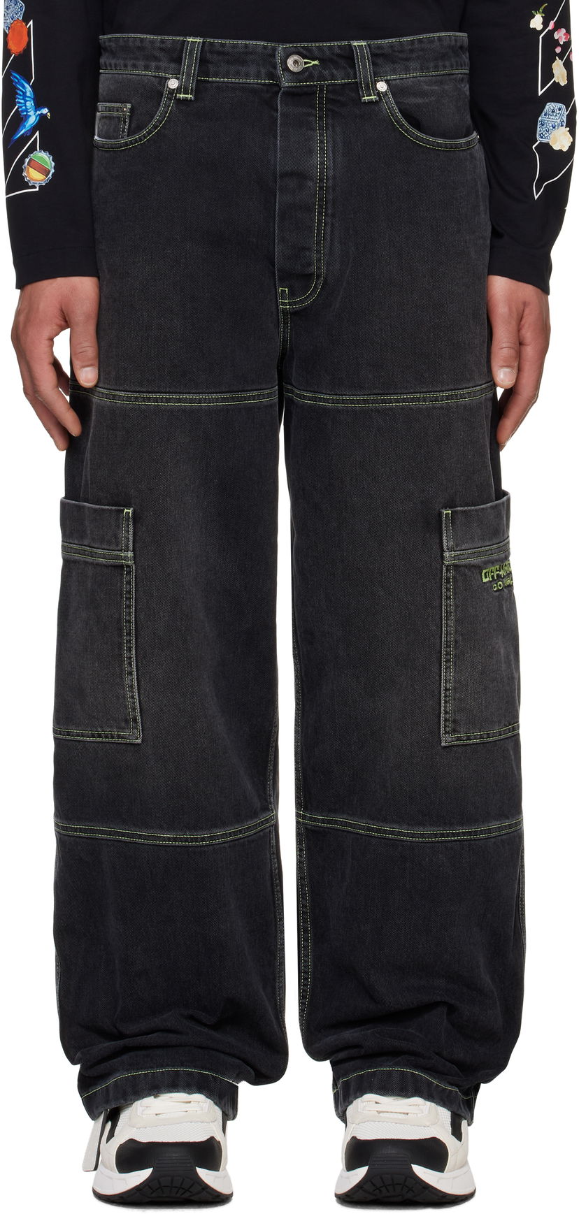 Jeans Off-White Off-White Irregular Denim Cargo Pants Musta | OMYA18QS25DEN0021350